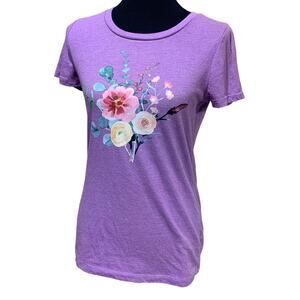 Hand Printed Upcycled Medium Watercolor Summer Flower Peony Aster Bouquet Tee